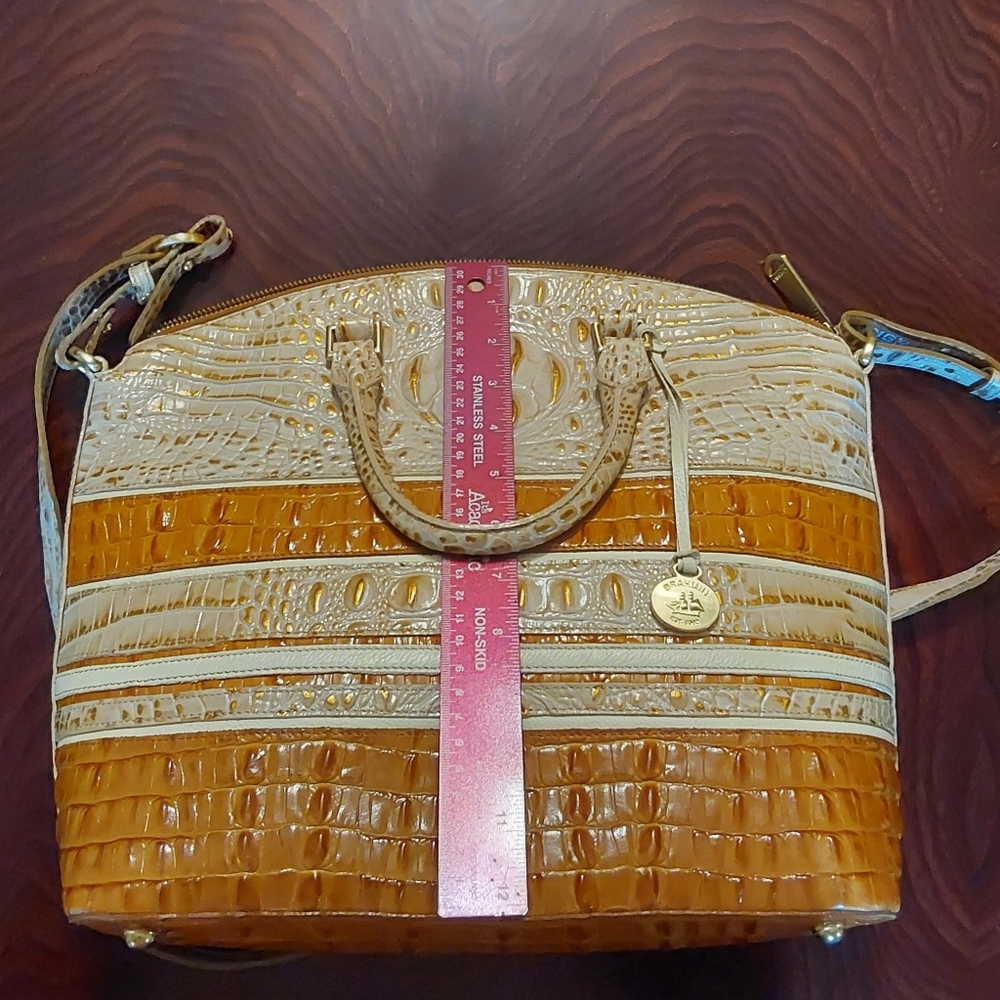Brahmin Arno Vineyard Tri-texture Croc-Embossed Tan and Brown Shoulder Handbag - Picture 5 of 9